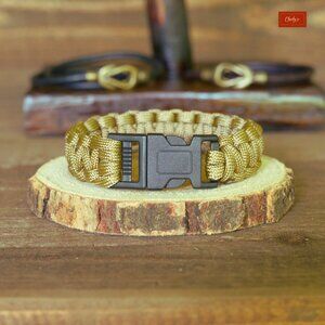 Paracord Bracelet/Survival Bracelet Side Release Buckle Khaki L 8"(ID 187 188)